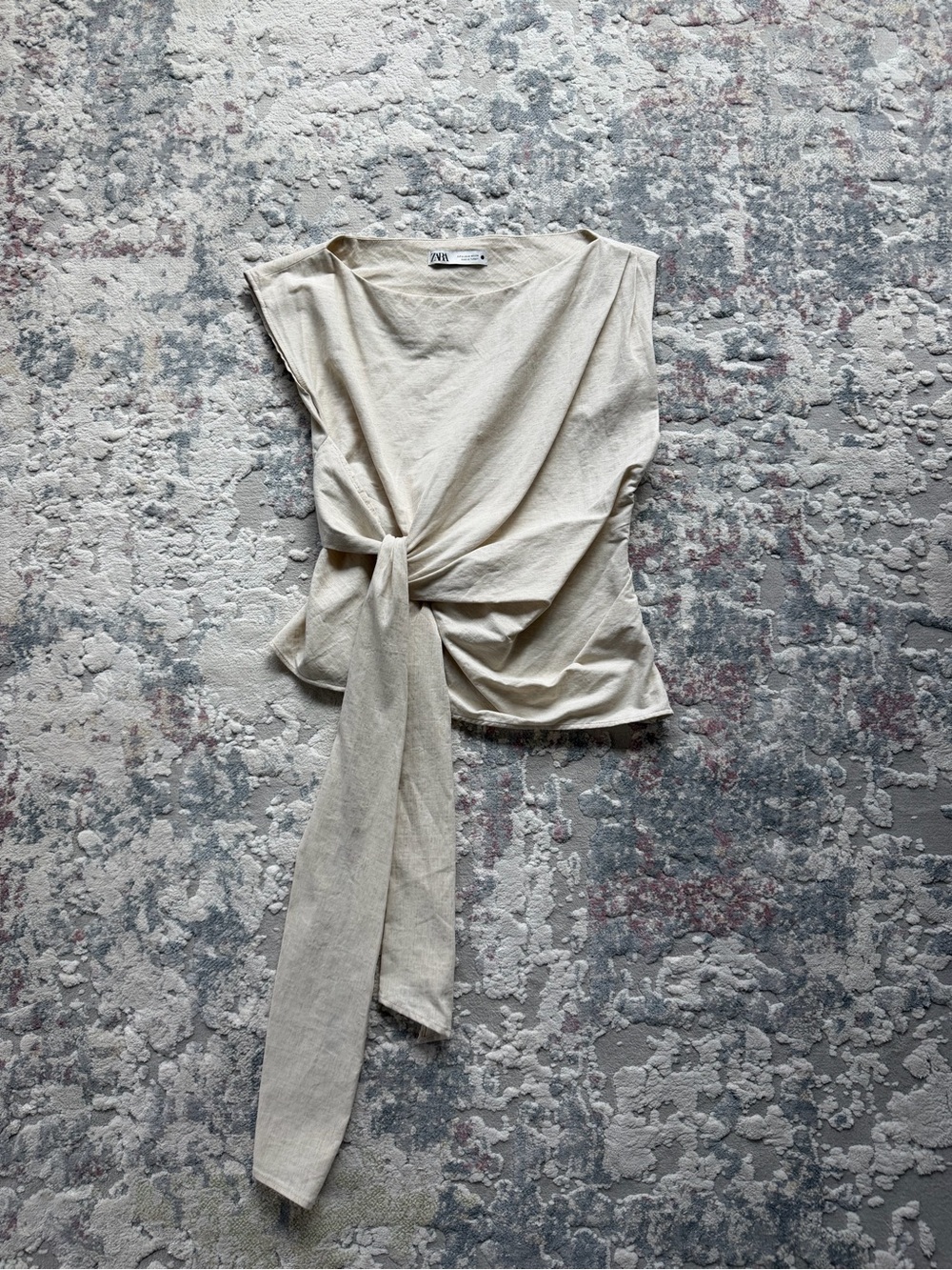 Zara Cream Tie-Waist Sleeveless Tank